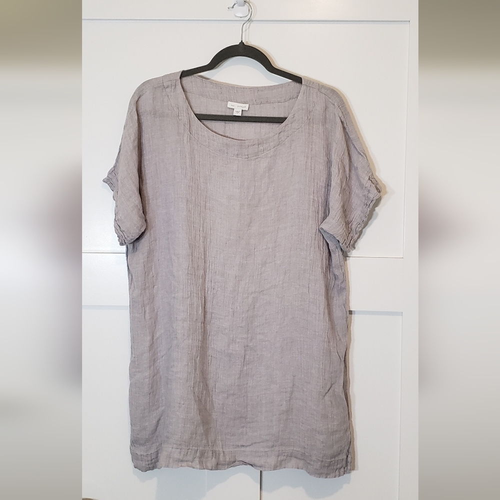 Pure Jill J.Jill Linen Shirt Dress Tunic Gray Lagenloook 100% Linen Sz …